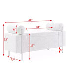 MAYEERTY Elegant Upholstered Line Storage Bench with Cylindrical Arms and Iron Legs for Hallway Living Room Bedroom Beige