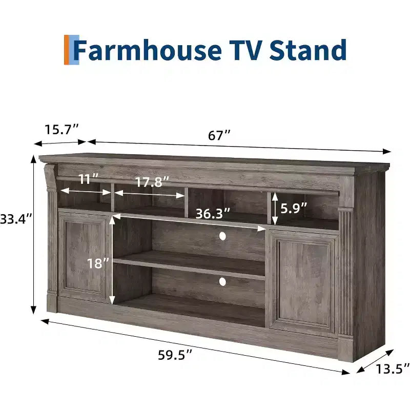 COZONY 67 in Farmhouse TV Stand for TVs up to 75, Entertainment Center with Storage Cabinets & Adjustable Shelves