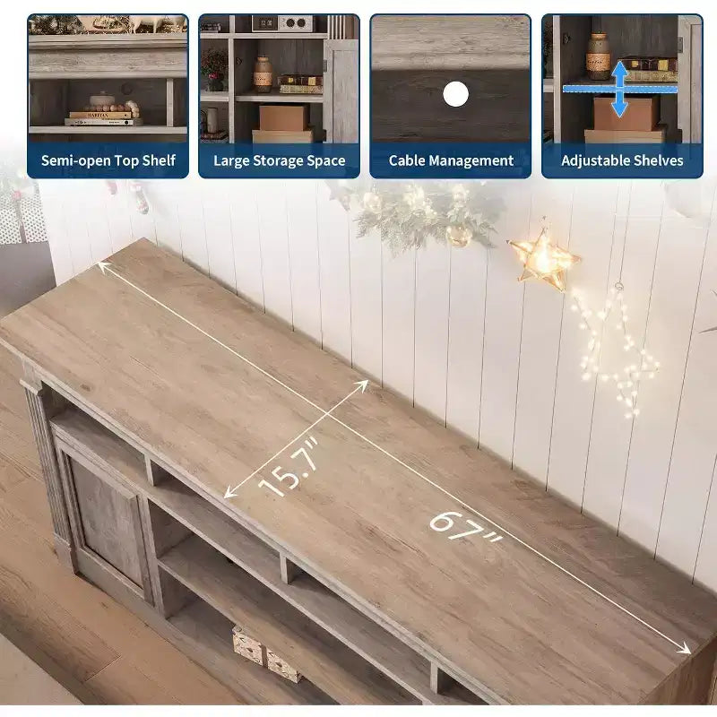 COZONY 67 in Farmhouse TV Stand for TVs up to 75, Entertainment Center with Storage Cabinets & Adjustable Shelves