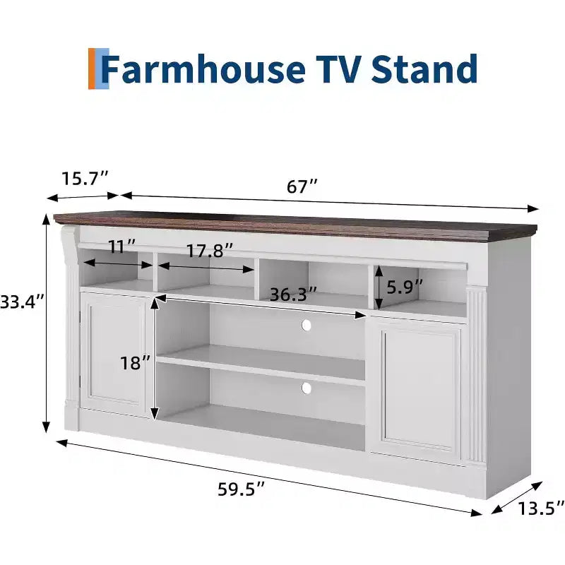 COZONY 67 in Farmhouse TV Stand for TVs up to 75, Entertainment Center with Storage Cabinets & Adjustable Shelves