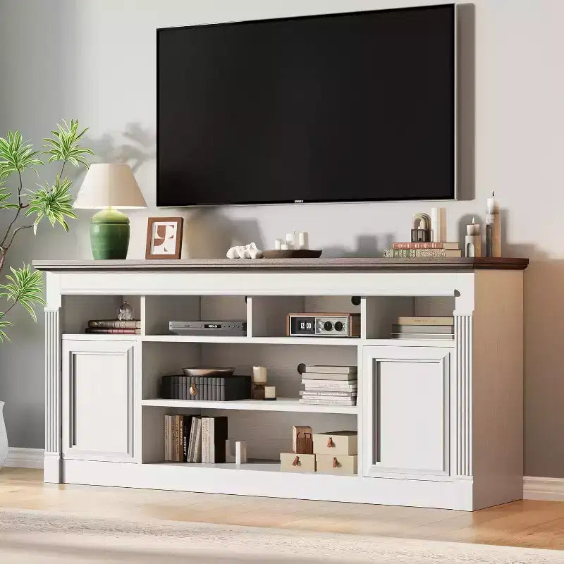 COZONY 67 in Farmhouse TV Stand for TVs up to 75, Entertainment Center with Storage Cabinets & Adjustable Shelves