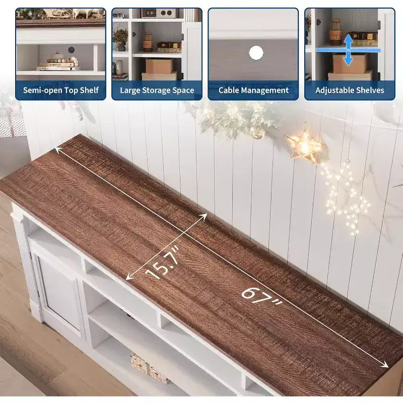 COZONY 67 in Farmhouse TV Stand for TVs up to 75, Entertainment Center with Storage Cabinets & Adjustable Shelves