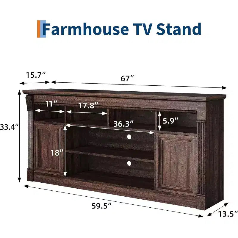 COZONY 67 in Farmhouse TV Stand for TVs up to 75, Entertainment Center with Storage Cabinets & Adjustable Shelves