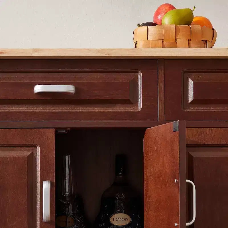FAMYYT Brown Drop Leaf Wood Top 54 in. Kitchen Island Cart with 2 Drawers, Locking Casters, and Storage Shelves
