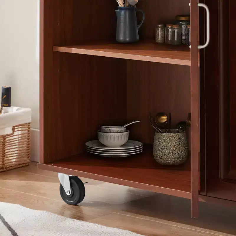 FAMYYT Brown Drop Leaf Wood Top 54 in. Kitchen Island Cart with 2 Drawers, Locking Casters, and Storage Shelves
