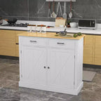 FAMYYT White Smooth Rubber Wood Top 23.5 in. Kitchen Island with 2 Door Cabinet and 2 Drawers