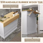 FAMYYT White Smooth Rubber Wood Top 23.5 in. Kitchen Island with 2 Door Cabinet and 2 Drawers