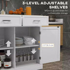 FAMYYT White Smooth Rubber Wood Top 23.5 in. Kitchen Island with 2 Door Cabinet and 2 Drawers