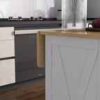 FAMYYT White Smooth Rubber Wood Top 23.5 in. Kitchen Island with 2 Door Cabinet and 2 Drawers