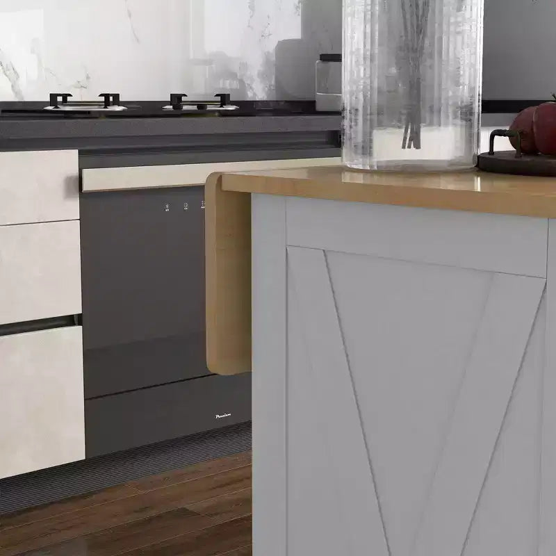 FAMYYT White Smooth Rubber Wood Top 23.5 in. Kitchen Island with 2 Door Cabinet and 2 Drawers