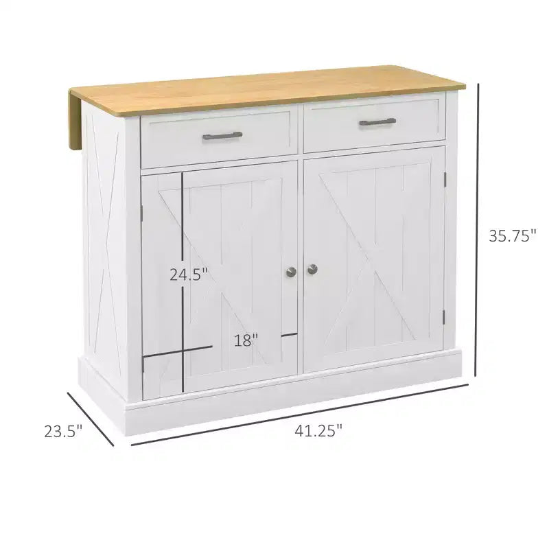 FAMYYT White Smooth Rubber Wood Top 23.5 in. Kitchen Island with 2 Door Cabinet and 2 Drawers