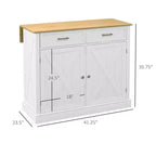 FAMYYT White Smooth Rubber Wood Top 23.5 in. Kitchen Island with 2 Door Cabinet and 2 Drawers