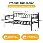 Twin Metal Daybed Frame, Sofa Bed with Steel Slats, 350 lb Capacity, Black