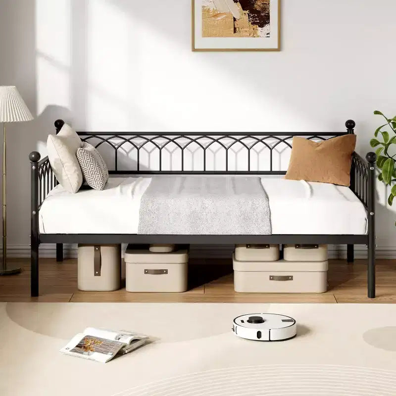 Twin Metal Daybed Frame, Sofa Bed with Steel Slats, 350 lb Capacity, Black