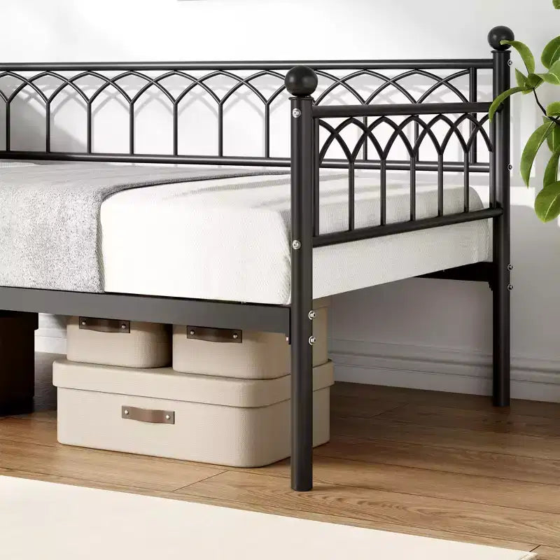 Twin Metal Daybed Frame, Sofa Bed with Steel Slats, 350 lb Capacity, Black