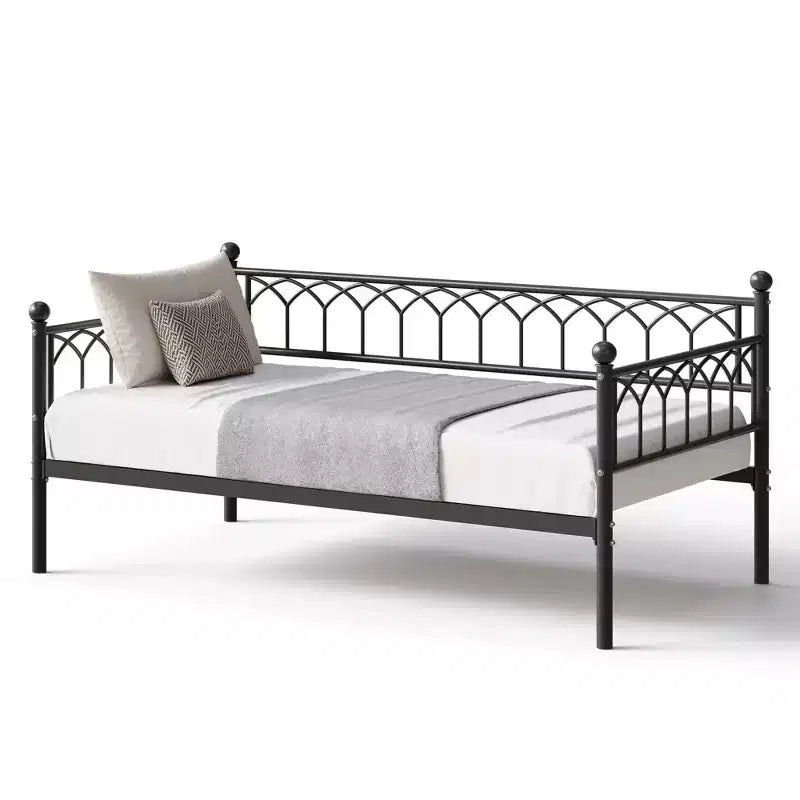 Twin Metal Daybed Frame, Sofa Bed with Steel Slats, 350 lb Capacity, Black