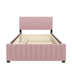 Full Size Velvet Upholstered Platform Bed with Twin Trundle, 500 lb Capacity