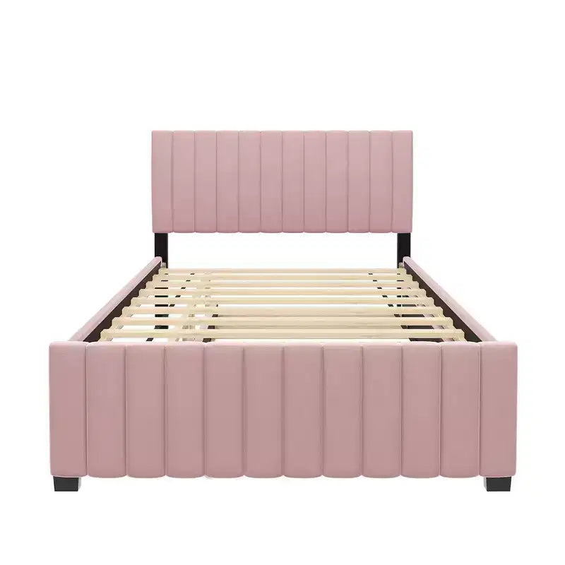 Full Size Velvet Upholstered Platform Bed with Twin Trundle, 500 lb Capacity