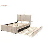 Full Size Velvet Upholstered Platform Bed with Twin Trundle, 500 lb Capacity
