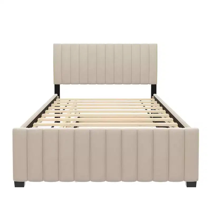 Full Size Velvet Upholstered Platform Bed with Twin Trundle, 500 lb Capacity
