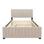 Full Size Velvet Upholstered Platform Bed with Twin Trundle, 500 lb Capacity