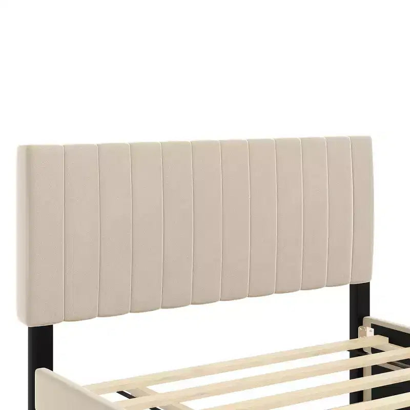 Full Size Velvet Upholstered Platform Bed with Twin Trundle, 500 lb Capacity