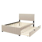 Full Size Velvet Upholstered Platform Bed with Twin Trundle, 500 lb Capacity