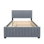 Full Size Velvet Upholstered Platform Bed with Twin Trundle, 500 lb Capacity