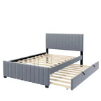 Full Size Velvet Upholstered Platform Bed with Twin Trundle, 500 lb Capacity