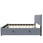 Full Size Velvet Upholstered Platform Bed with Twin Trundle, 500 lb Capacity
