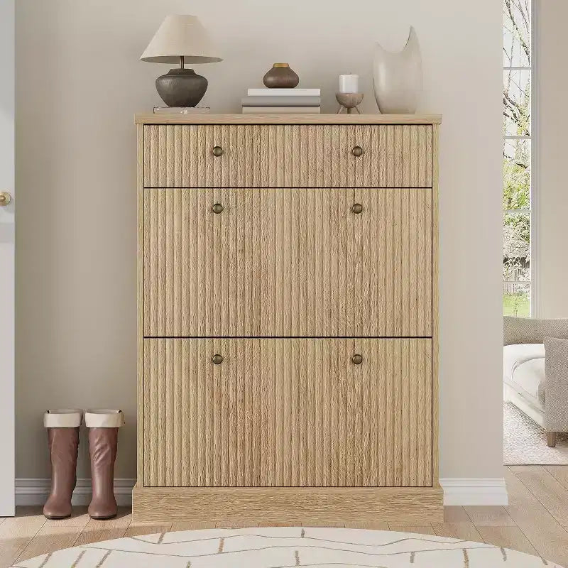 Acekool 42 Wave Panel Shoe Cabinet, Entryway Organizer with 2 Flip Drawers & Top Drawer