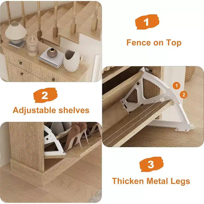 Acekool 42 Wave Panel Shoe Cabinet, Entryway Organizer with 2 Flip Drawers & Top Drawer