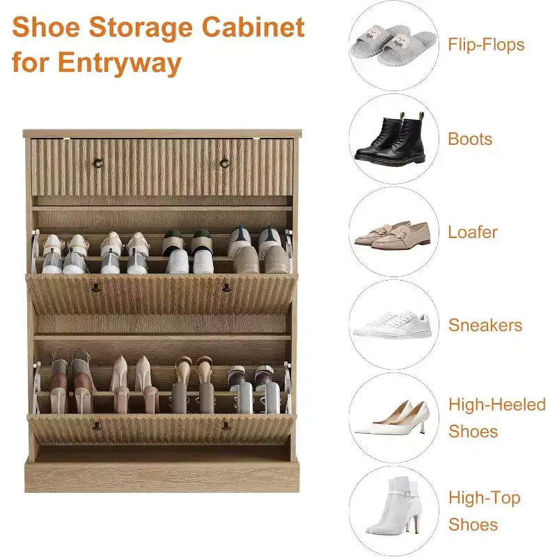 Acekool 42 Wave Panel Shoe Cabinet, Entryway Organizer with 2 Flip Drawers & Top Drawer