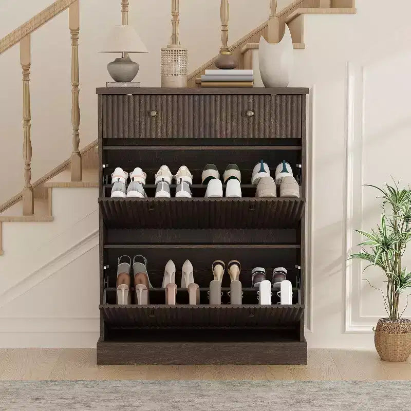 Acekool 42 Wave Panel Shoe Cabinet, Entryway Organizer with 2 Flip Drawers & Top Drawer