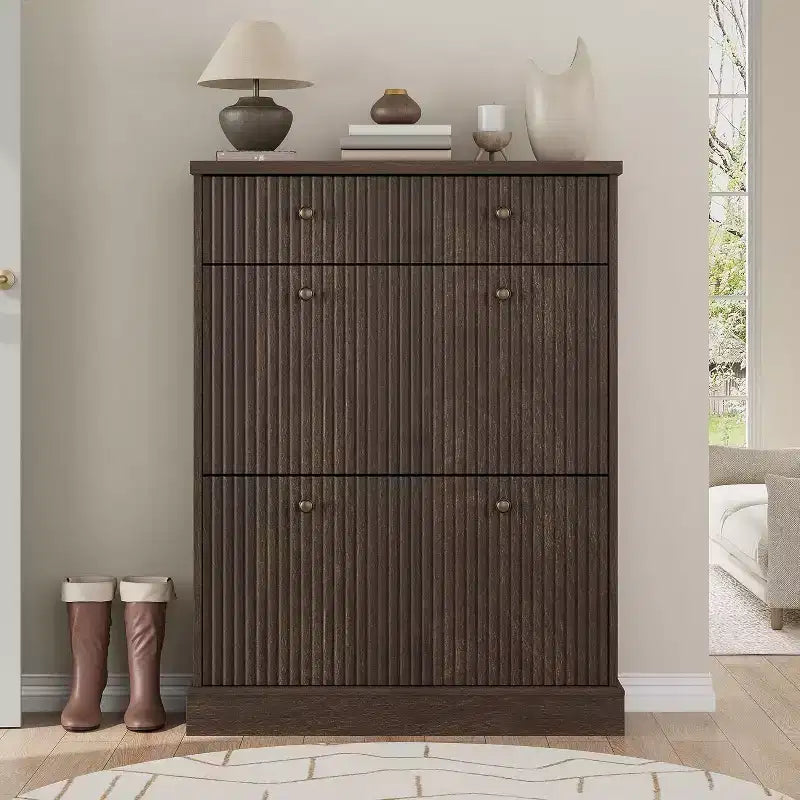Acekool 42 Wave Panel Shoe Cabinet, Entryway Organizer with 2 Flip Drawers & Top Drawer