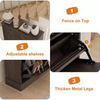 Acekool 42 Wave Panel Shoe Cabinet, Entryway Organizer with 2 Flip Drawers & Top Drawer
