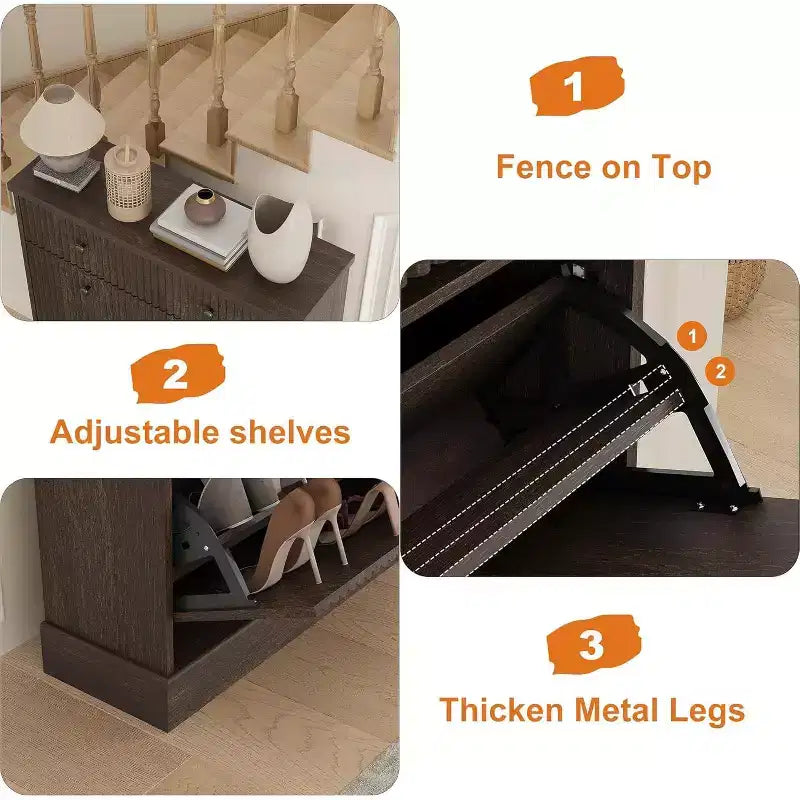 Acekool 42 Wave Panel Shoe Cabinet, Entryway Organizer with 2 Flip Drawers & Top Drawer