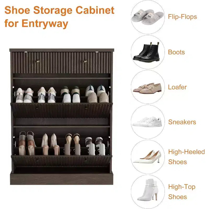 Acekool 42 Wave Panel Shoe Cabinet, Entryway Organizer with 2 Flip Drawers & Top Drawer