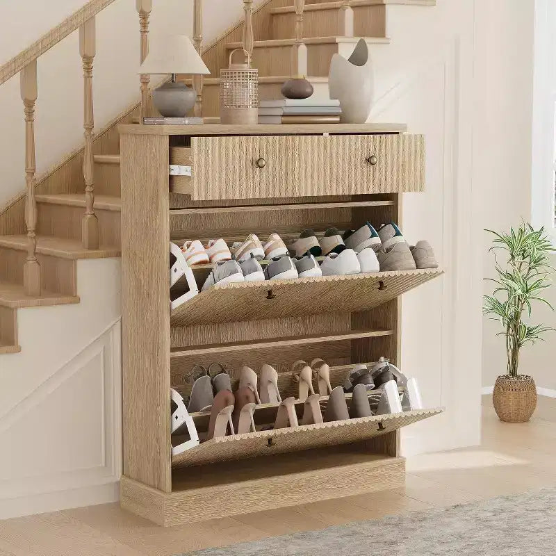 Acekool 42 Wave Panel Shoe Cabinet, Entryway Organizer with 2 Flip Drawers & Top Drawer