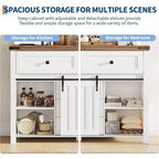 47-Inch Farmhouse Dresser with 5 Drawers and Sliding Barn Doors, White