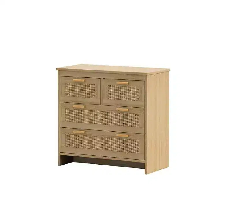 Particle Board 4-Drawer Rattan Storage Cabinet, for Bedroom, Living Room, Dining Room & Hallways,