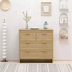 Particle Board 4-Drawer Rattan Storage Cabinet, for Bedroom, Living Room, Dining Room & Hallways,
