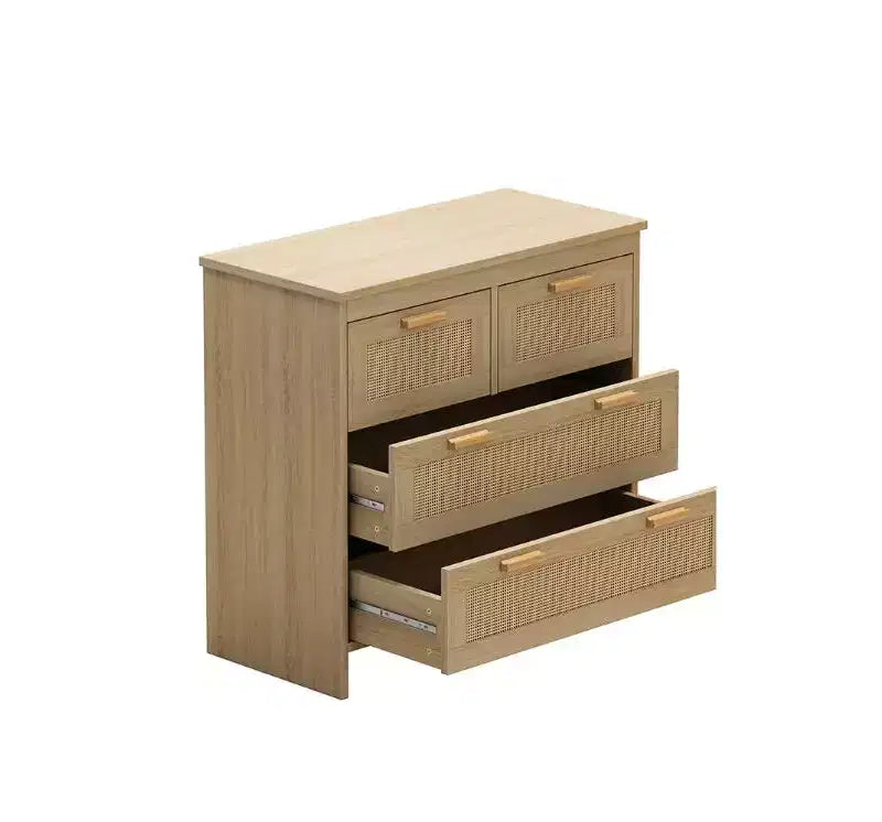 Particle Board 4-Drawer Rattan Storage Cabinet, for Bedroom, Living Room, Dining Room & Hallways,