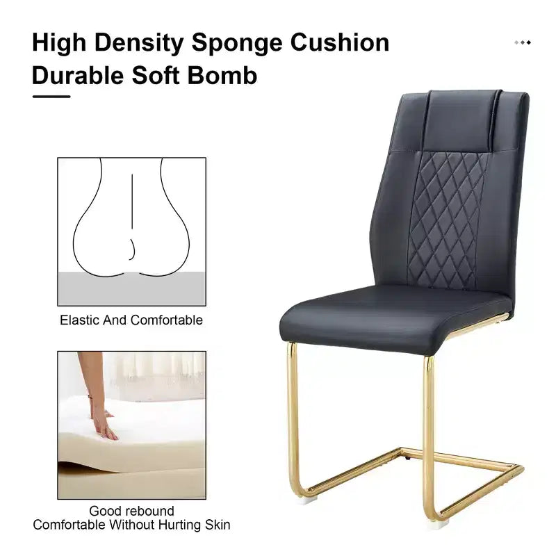 Set of 4 High Back PU Leather Dining Chairs with Metal Legs