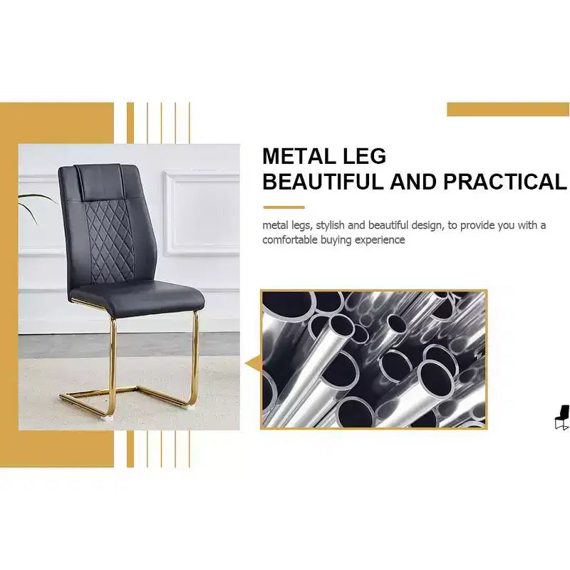 Set of 4 High Back PU Leather Dining Chairs with Metal Legs