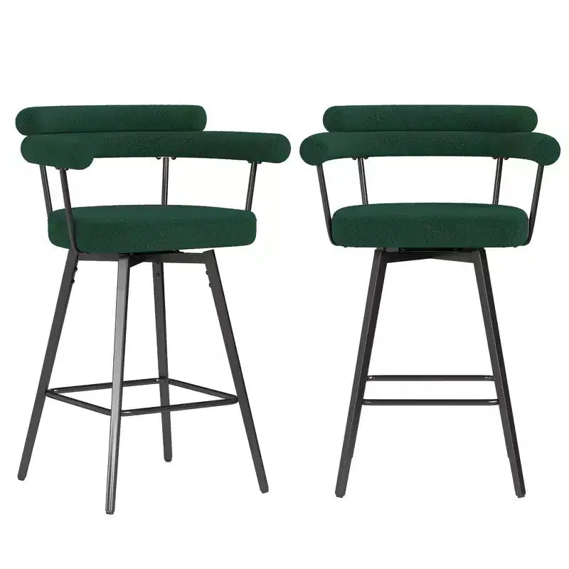 TYBOATLE Set of 2 Modern Swivel Counter Height Bar Stools with Metal Legs and Boucle Fabric Backrest