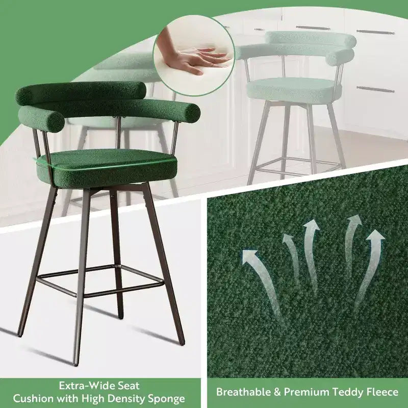 TYBOATLE Set of 2 Modern Swivel Counter Height Bar Stools with Metal Legs and Boucle Fabric Backrest