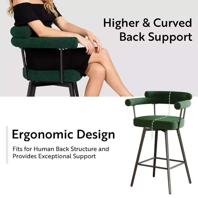 TYBOATLE Set of 2 Modern Swivel Counter Height Bar Stools with Metal Legs and Boucle Fabric Backrest