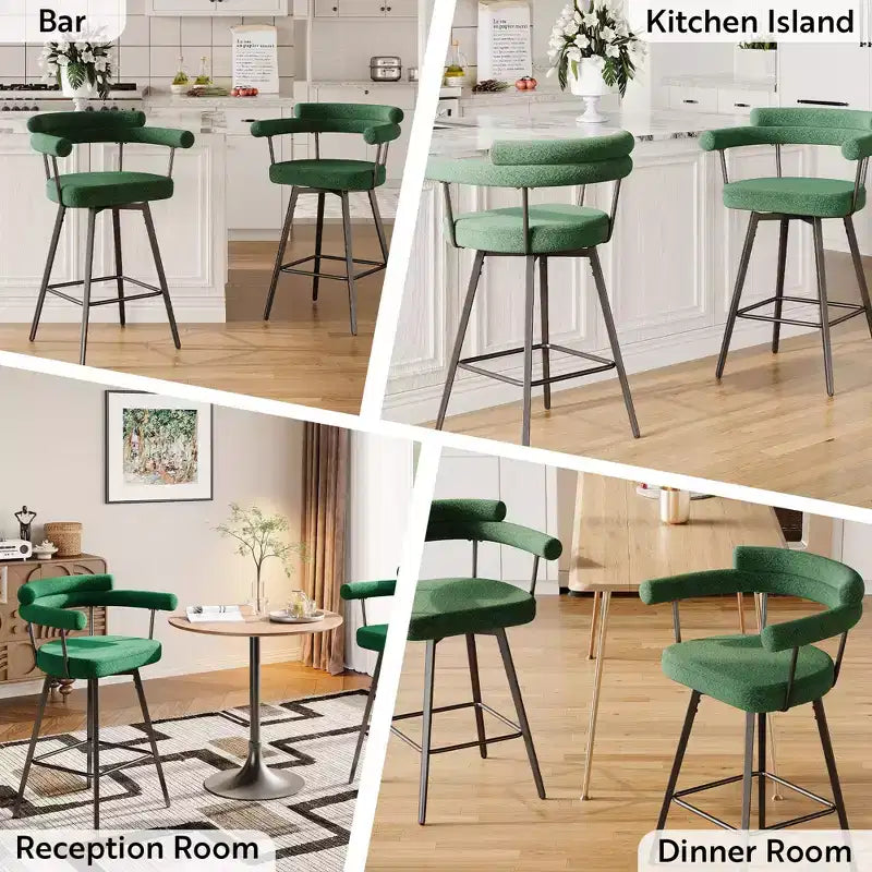 TYBOATLE Set of 2 Modern Swivel Counter Height Bar Stools with Metal Legs and Boucle Fabric Backrest