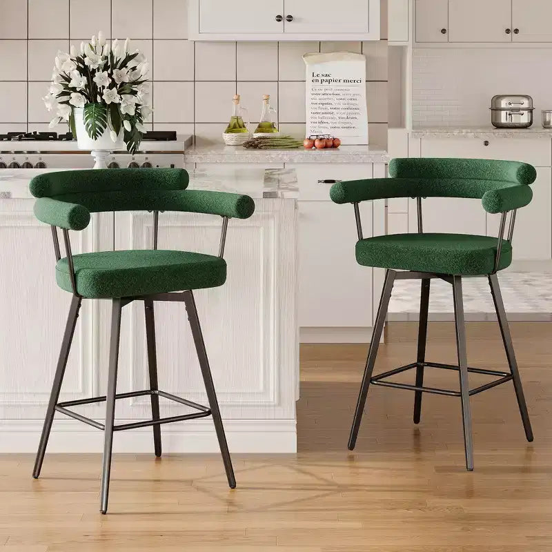 TYBOATLE Set of 2 Modern Swivel Counter Height Bar Stools with Metal Legs and Boucle Fabric Backrest